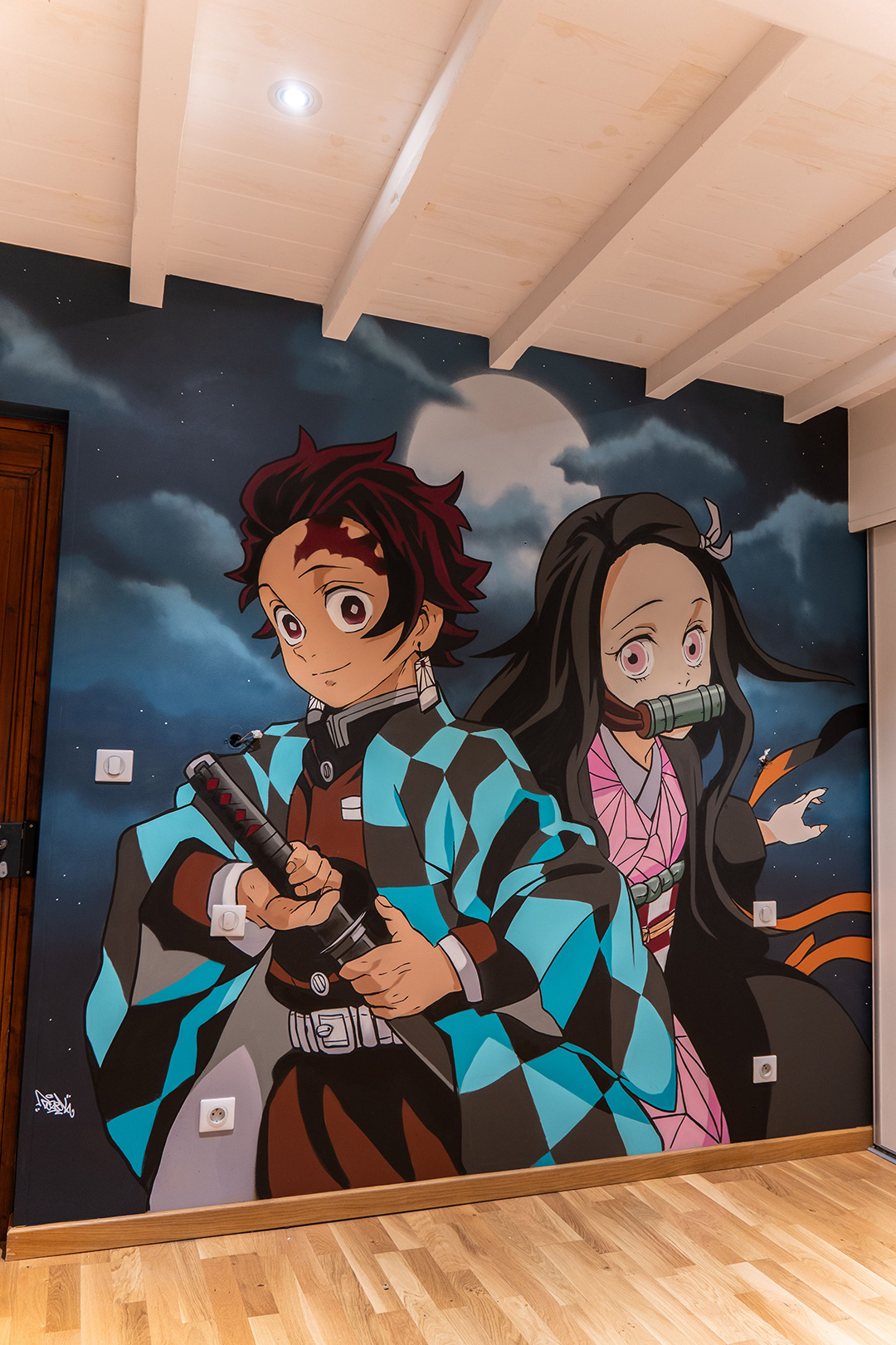 fresque murale tanijiro et nezuko